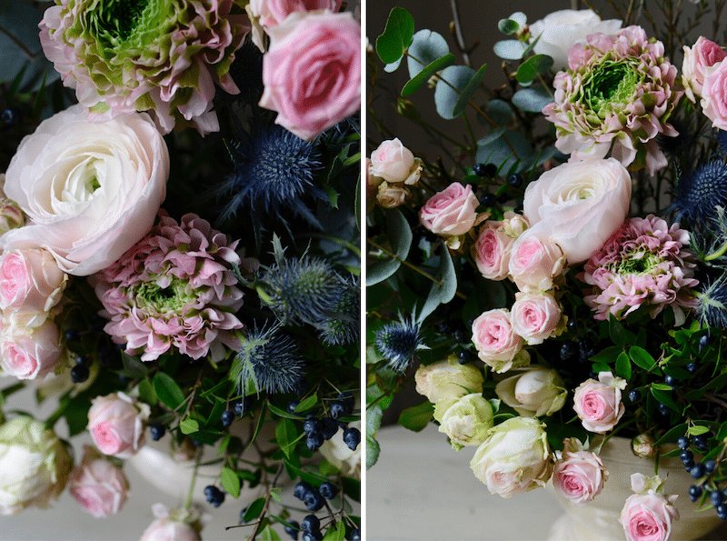 details of a bouquet filled with roses