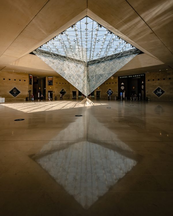 louvre glass pyramid seen from the inside
