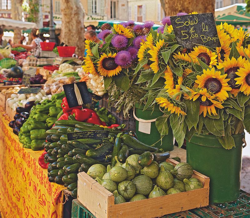provencal market with flowers and fruit
