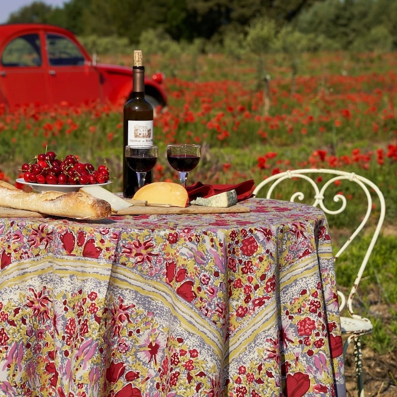 couleur nature red poppy french table linen in field of poppies