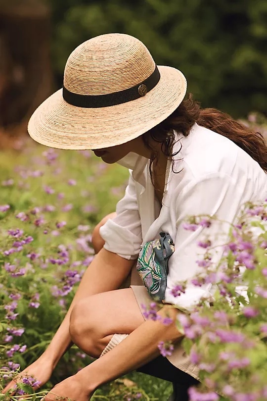 anthropologie straw hat with ribbon garden party