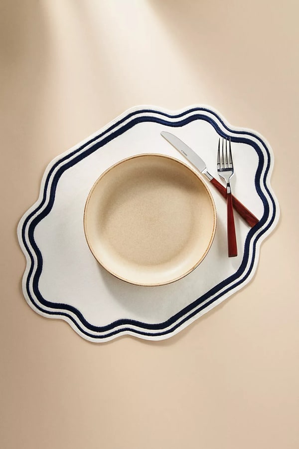 White and blue scallop edge placemat - French Costal Interior Design